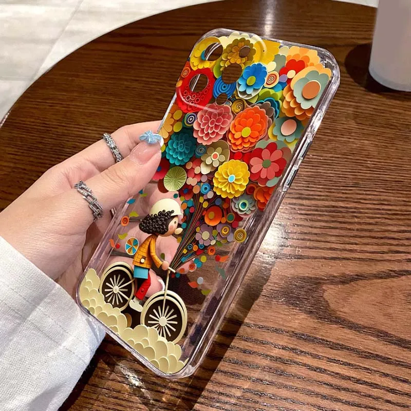 

Hot Balloon Girl Graffiti For Apple iPhone 17 16 15 14 13 12 11 Air Pro Max Plus Mini Transparent Soft Phone Case