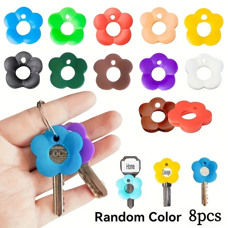 8pcs.Random Color Flower-shaped Elastic Key Cap, Suitable for Various Keys, A Practical Accessory for Household Keys