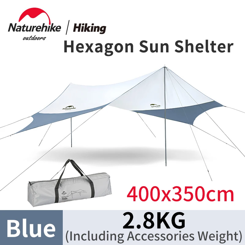 

Naturehike Awning Camping Tarp Canopy Tent Shelter Beach Sun Shade Outdoor Waterproof Tarpaulin Large Hexagonal Cloth Light Blue