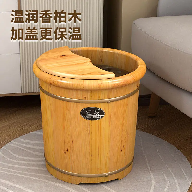 Solid wood foot bath poked calf wooden bucket thermal insulation bath wooden basin health foot bath bucket