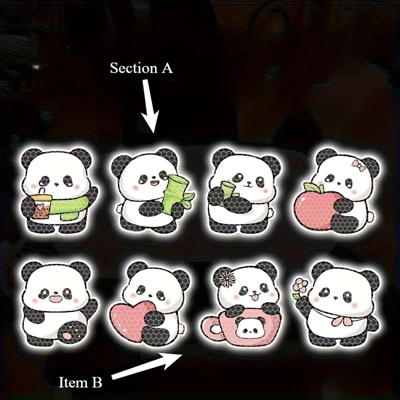 1set Cute Panda Reflective Stickers , Easy Install Warning Decals for Cars, Motorcycles, E-Bikes, Bicycles & Backpack Decor