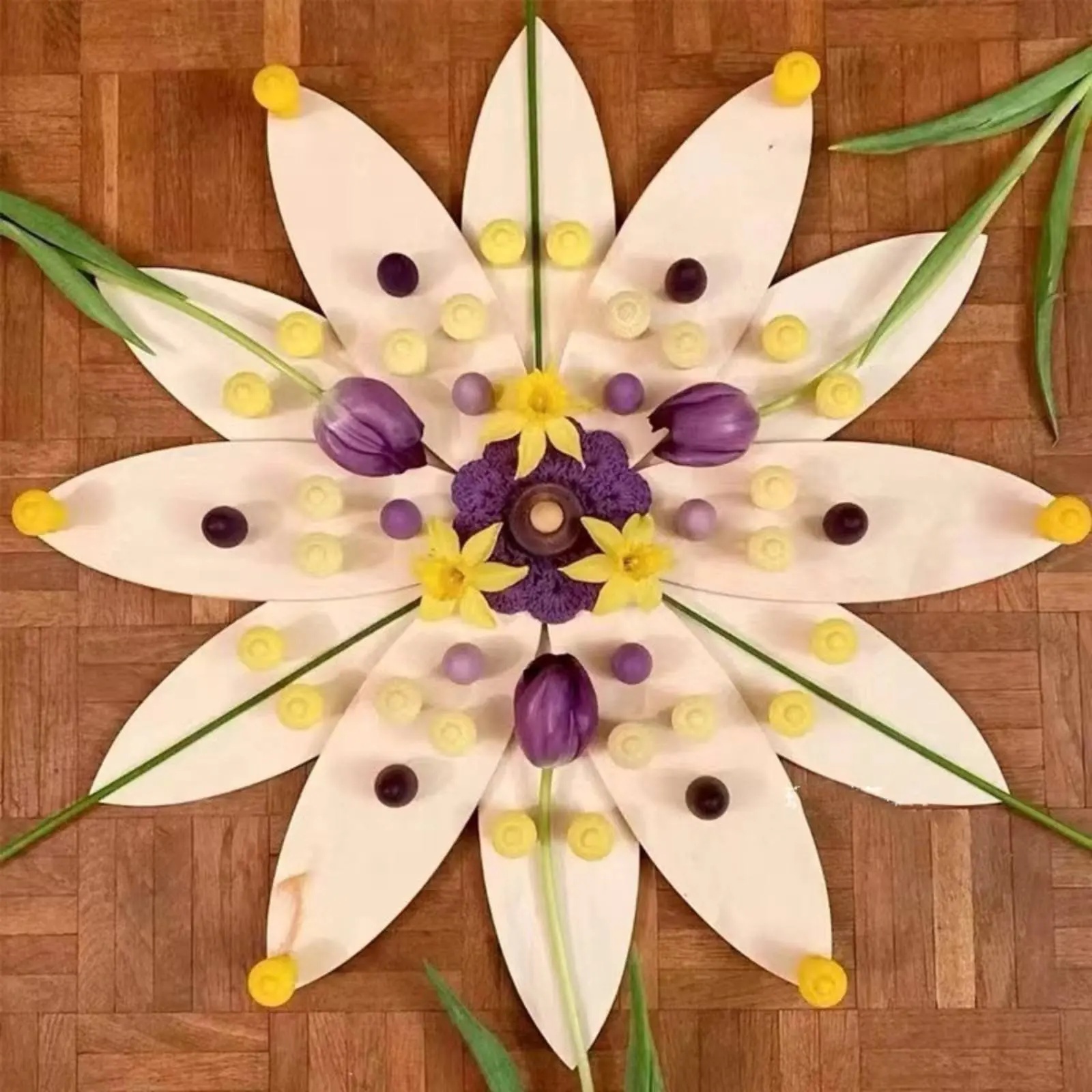 

Petal Block Set Creative Thinking Building Wooden Petal Blocks Stacking Flower Pieces Nature-Inspired Design Pretend Flower