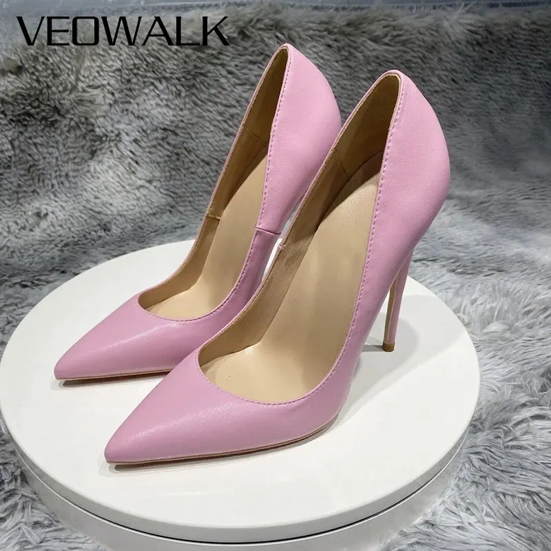 

Veowalk Light Pink Matte Women Pointy Toe High Heels Elegant Lady Solid 12CM Thin Stiletto Pumps Party Wedding Bridemaids Shoes