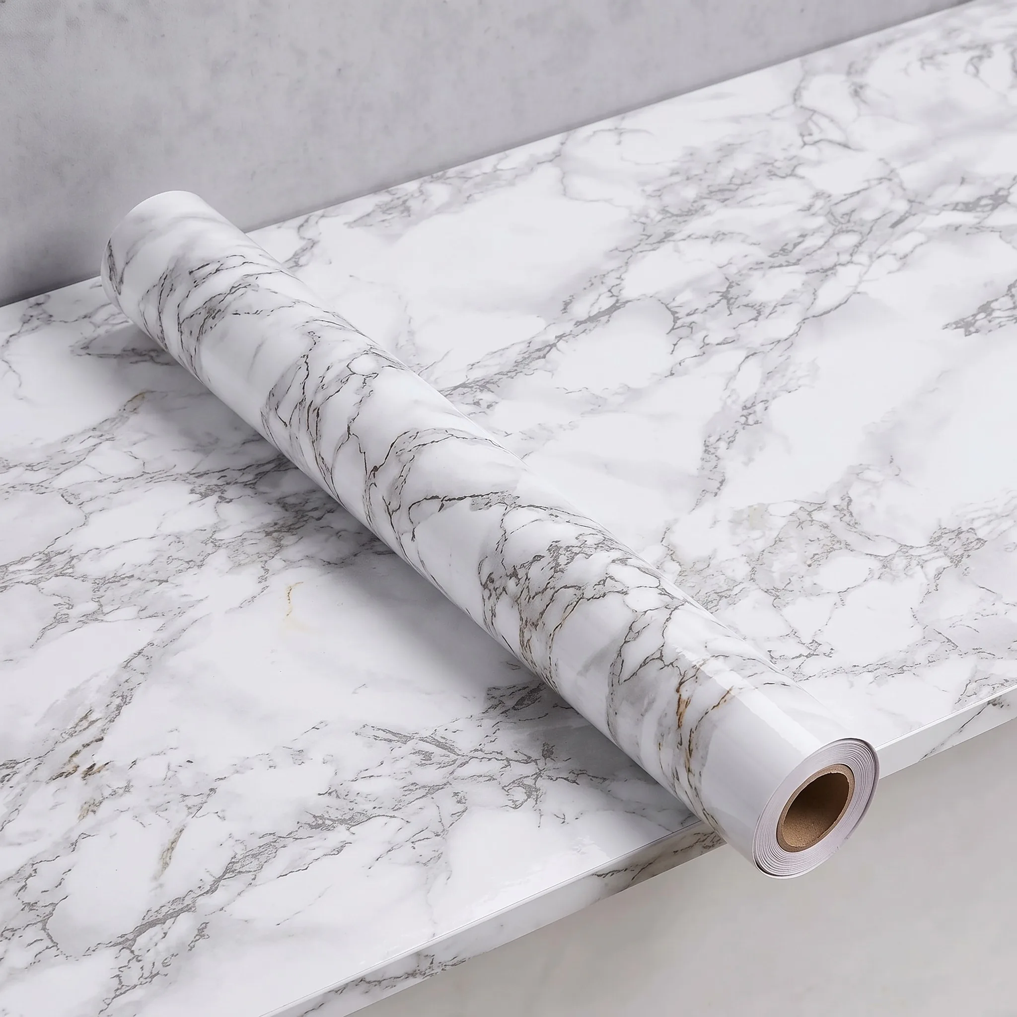 Marble Kitchen Oil Proof Film, Waterproof Moisture Proof Self Adhesive Wallpaper for Countertop Cabinet Stove Tile Renovation St