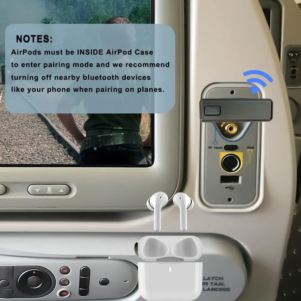 [Upgraded] AK3046E Wireless Transmitter for Use on Airplanes Bluetooth 5.0 Audio 3.5mm Jack Adapter for Connecting Headphones