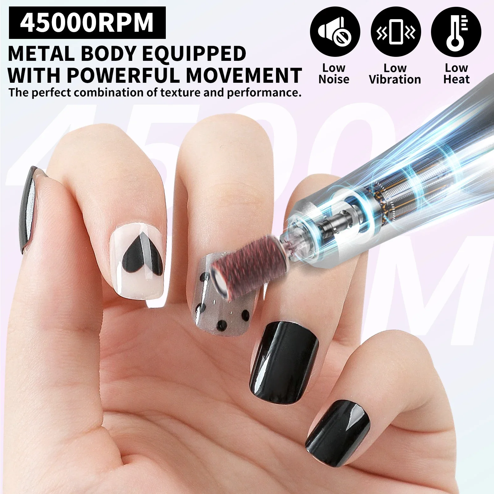 New Profesional 45000RPM Electric Nail Drill Rechargeable Electric Portable Nail Sander File for Gel Nails Polishing Salon Tool