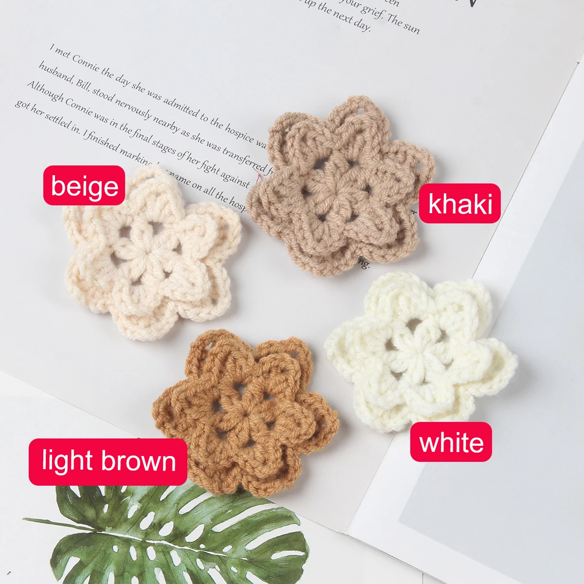 10pcs 3D Handmade Flowers DIY Knit Crochet Cotton Patches Applique Baby Hair Clip Hat Headwear Crafts Clothing Accessories