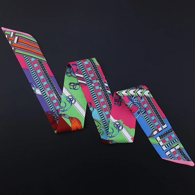 

New Fashion Scarf Chain Saddle Print Tie Women Silk Scarf Fashion Head Scarf Brand Handle Bag Ribbons Small Long Scarves