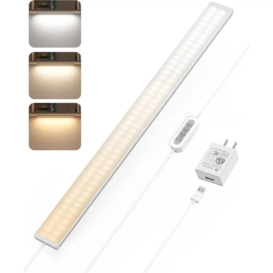 

Dimmable Desk Light Strip Bar, 3 Temps Under Cabinet Lighting with Memory Function, 24inch Plug in USB Led Undercounter Light fo