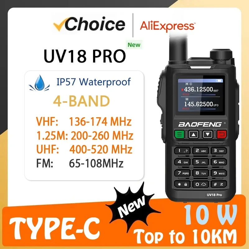 

Baofeng UV18 Pro Walkie Talkie Black 4-Band 10 KM Long Range UV18H UV18L UV-G28 Two Way Radios Handheld Transceiver 999 Channels