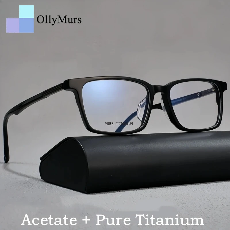 

OLLYMURS New Men's Pure Titanium Acetate Glasses Luxury Retro Square Trend Optical Prescription Eyeglasses Frames Women T22005