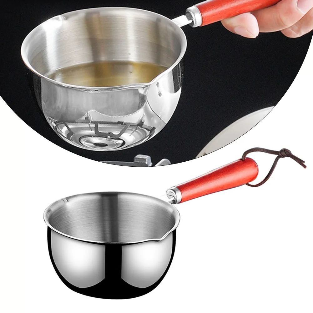 1x Hot Oil Pan Hot Butter Warmer StainlessSteel Flat Bottom Oil Splash Pan Saucepan For Boiling Milk Sauce Gravies 150 300 500ml