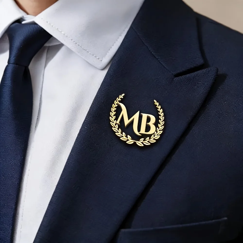 Personalisierte Weizenblüten-Namensbrosche für Männer, neue elegante goldfarbene Edelstahl-Schmuckstücke, personalisierter Schmuck, Geschenk für den Trauzeugen