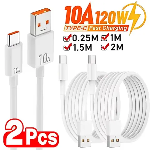 2/1PCS 빠른 충전 케이블 120W 10A 고속 충전기 USB A 유형 C 삼성 Xiaomi Huawei 용 고속 데이터 전송 와이어 코드