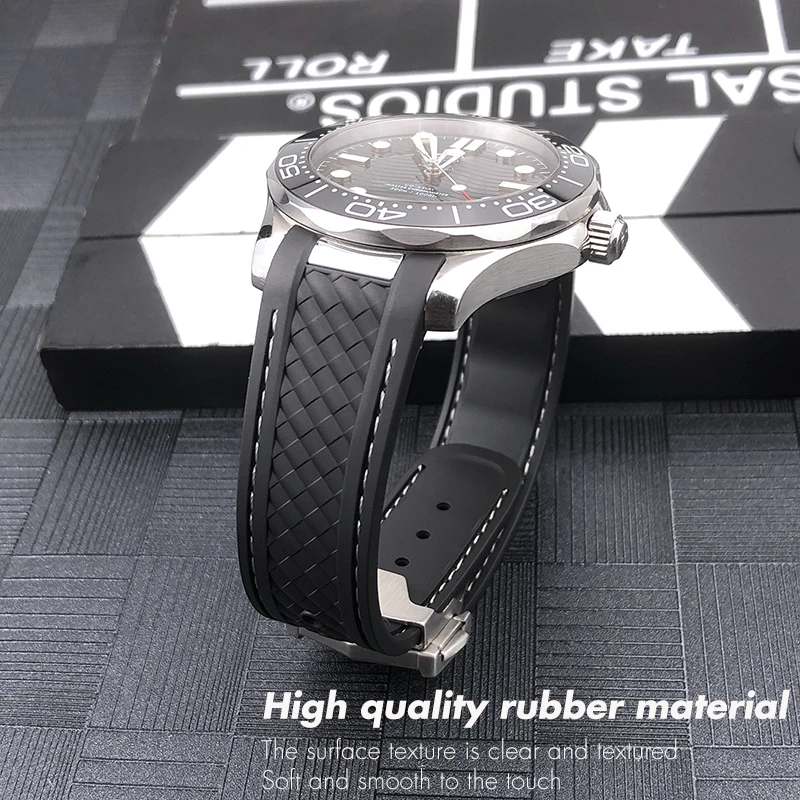 19mm 20mm Watchband For Omega Seamaster AQUA TERRA AT150 Ultra Light 8900 Silicone Rubber Premium Deployment Buckle Watch Strap