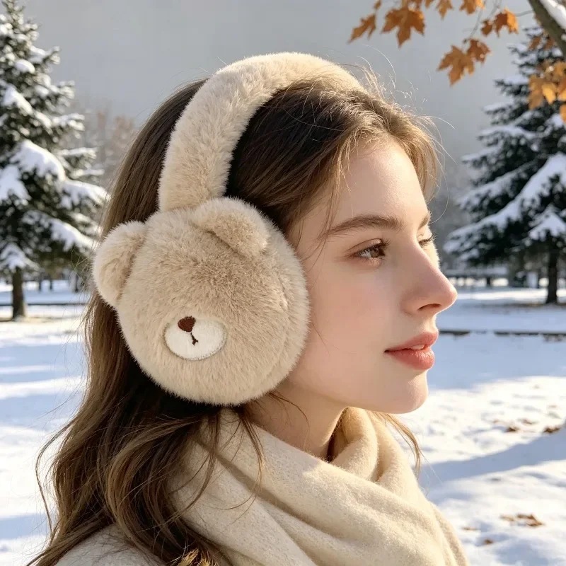 Men Women Adult Winter Ear Muffs Bear Plush Foldable Portable Outdoor Fleece Lined Warm Ear Covers