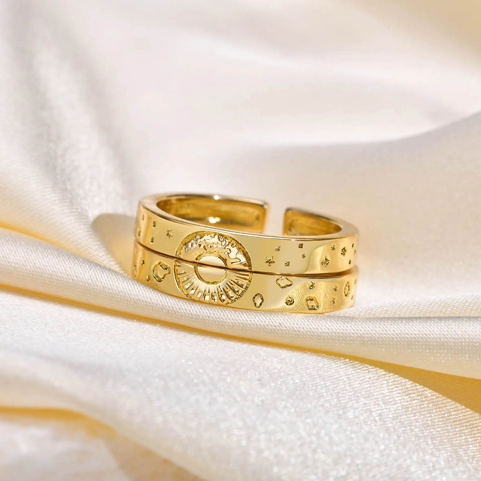 Adjustable Sun and Moon Couple Promise Ring, Boyfriend Girlfriend Matching Band, Price for Pair