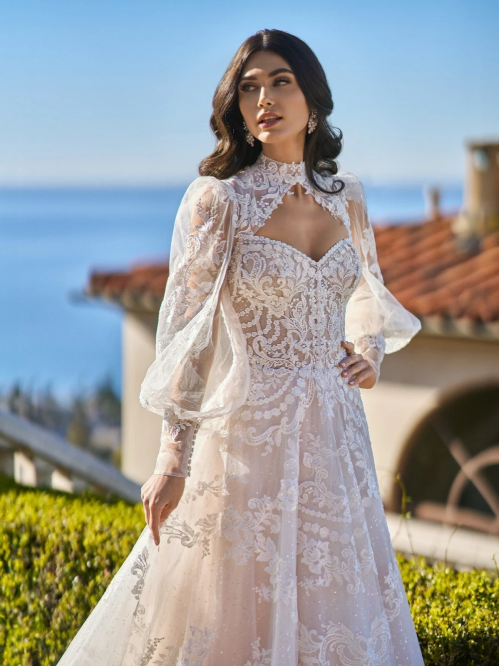 Rotterdam Kly-Robe de mariée longue ligne A avec veste, col en cœur, appliques en dentelle vintage, robe de mariée pour patients