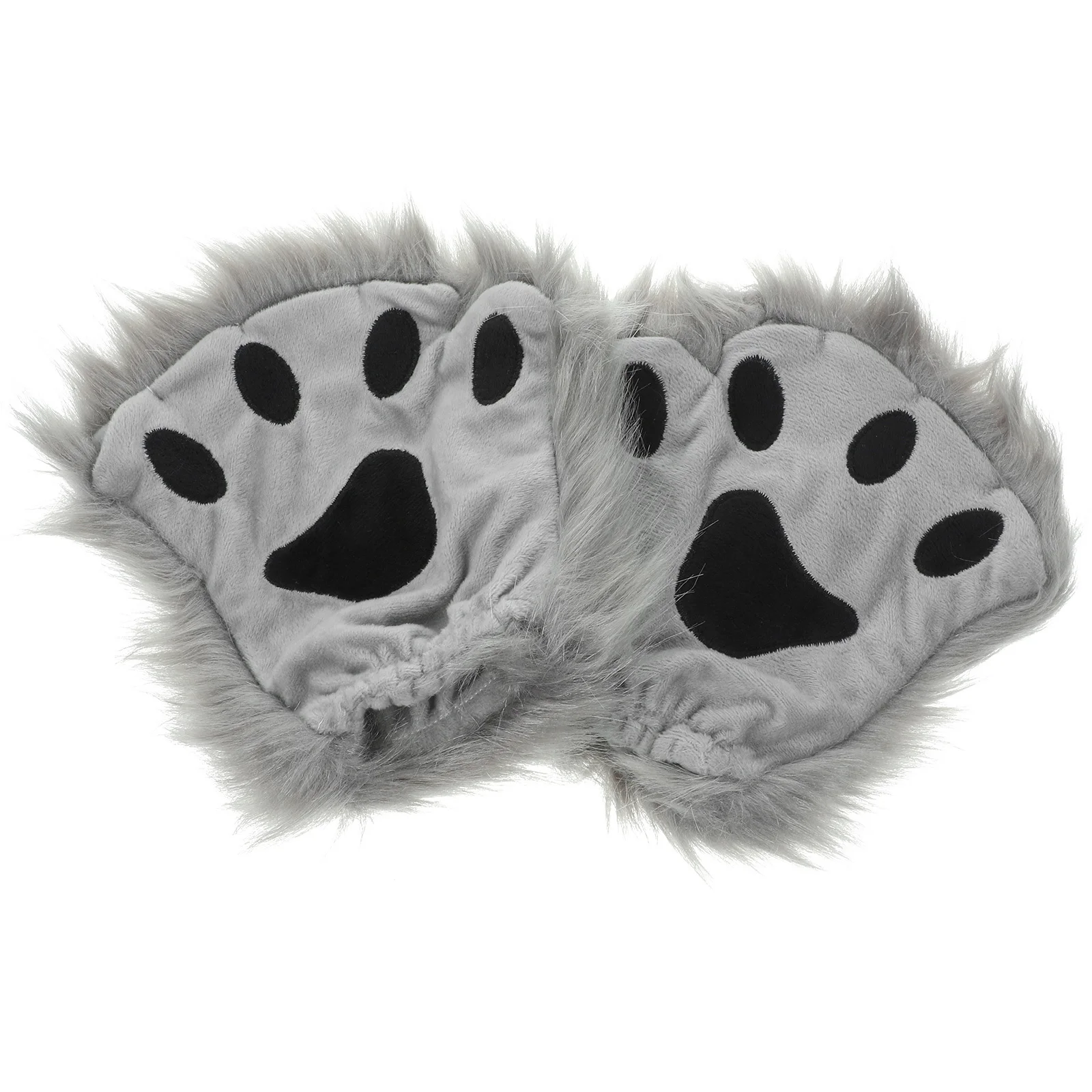 

1 Pair Grey Long-Haired Faux Animal Gloves Paws Mittens Half-Finger Warm Winter Hand Mitten For Halloween Cosplay Gift