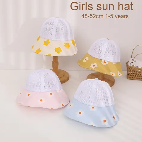 Baby Girl Summer Mesh Fisherman Hat 48-52cm 1-5 Years Kids Wide Brim Sun Hat Toddler Breathable Outdoor Cap for Girls