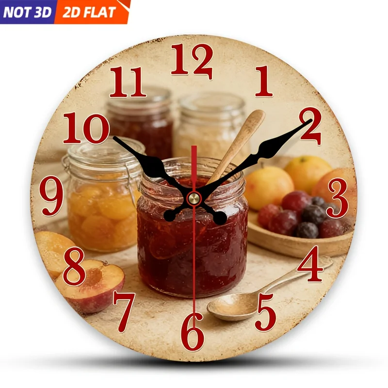 2D Flat. 1pc. Jam Fruit Themed Wall Clock, Silent Decorative Clock, Creative Wall Clock, Suitable for Decorating Bedrooms, Livin