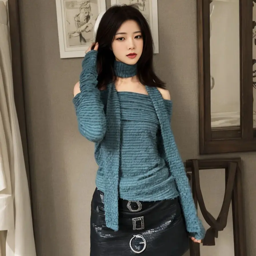 

Pure Hot Girl Style One-Line Collar Off-Shoulder Sweater 2025 Spring New Design Niche Slimming Bottoming Top