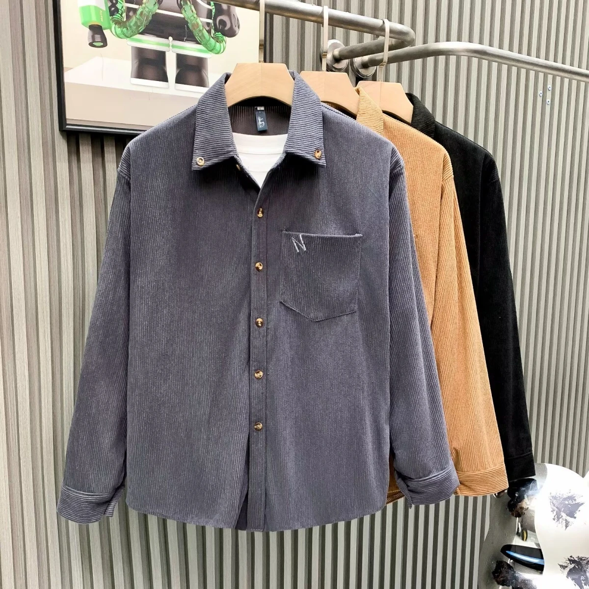 

Мужская свободная рубашка с длинным рукавом, эластичная, не мнется, модная, в городском стиле, теплая, на все сезоны, из полиэстера.