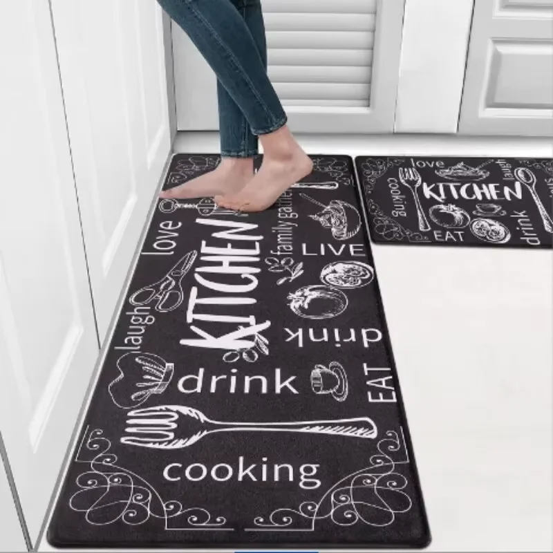 VIKAMA 1PC Kitchen Crystal Velvet Floor Mat Non-Slip Waterproof Washable Comfortable and Soft Standing Long Carpet Home Decor