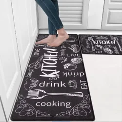 VIKAMA 1PC Kitchen Crystal Velvet Floor Mat Non-Slip Waterproof Washable Comfortable and Soft Standing Long Carpet Home Decor