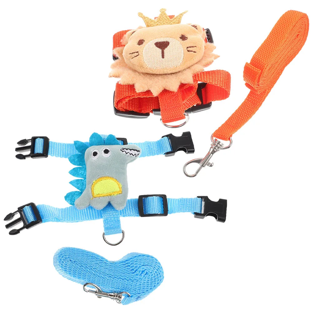 

2Sets Pet Harness with Leash Cartoon Design Small Pets Adjustable Rabbit Harness Wear-Resistant Traction Rope Outdoor Walking