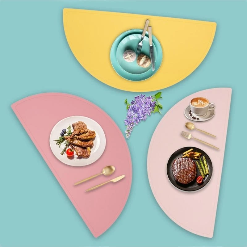 

J15U Baby Toddlers Kids Silicone Semicircle Placemat Non Slip Placemat Portable Mat BPA Reusable Eating Table Mat