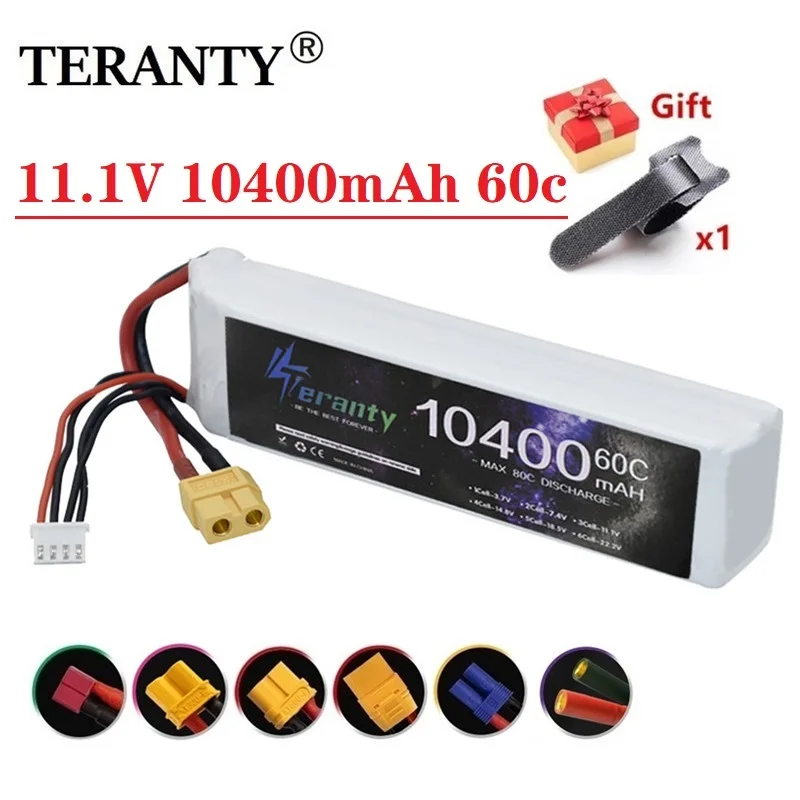 แบตเตอรี่ LiPo 10400MAh 11.1V 3S 60C สำหรับเฮลิคอปเตอร์ควบคุมรีโมตเครื่องบิน Quadcopter รถยนต์เครื่องบิน11.1V 3S T 2P XT60 XT90ปลั๊ก