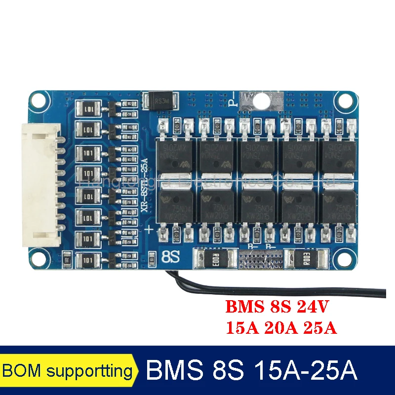 BMS 8S 24V 15A 20A 25A LiFePo4 Battery  Balanced Charge Board Equalizer with NTC Temperature Protection Common Port For Escooter