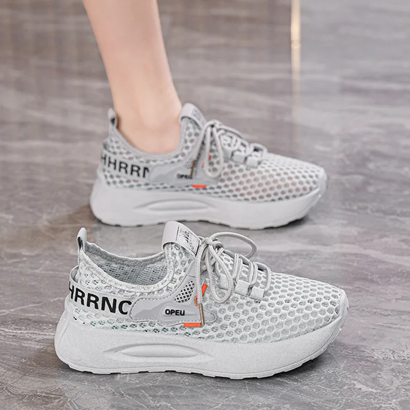 Summer Hallow Breathable Mesh Shoes for Woman New Designer Korean Fashion Casual Chunky Sneakers Shoes Woman