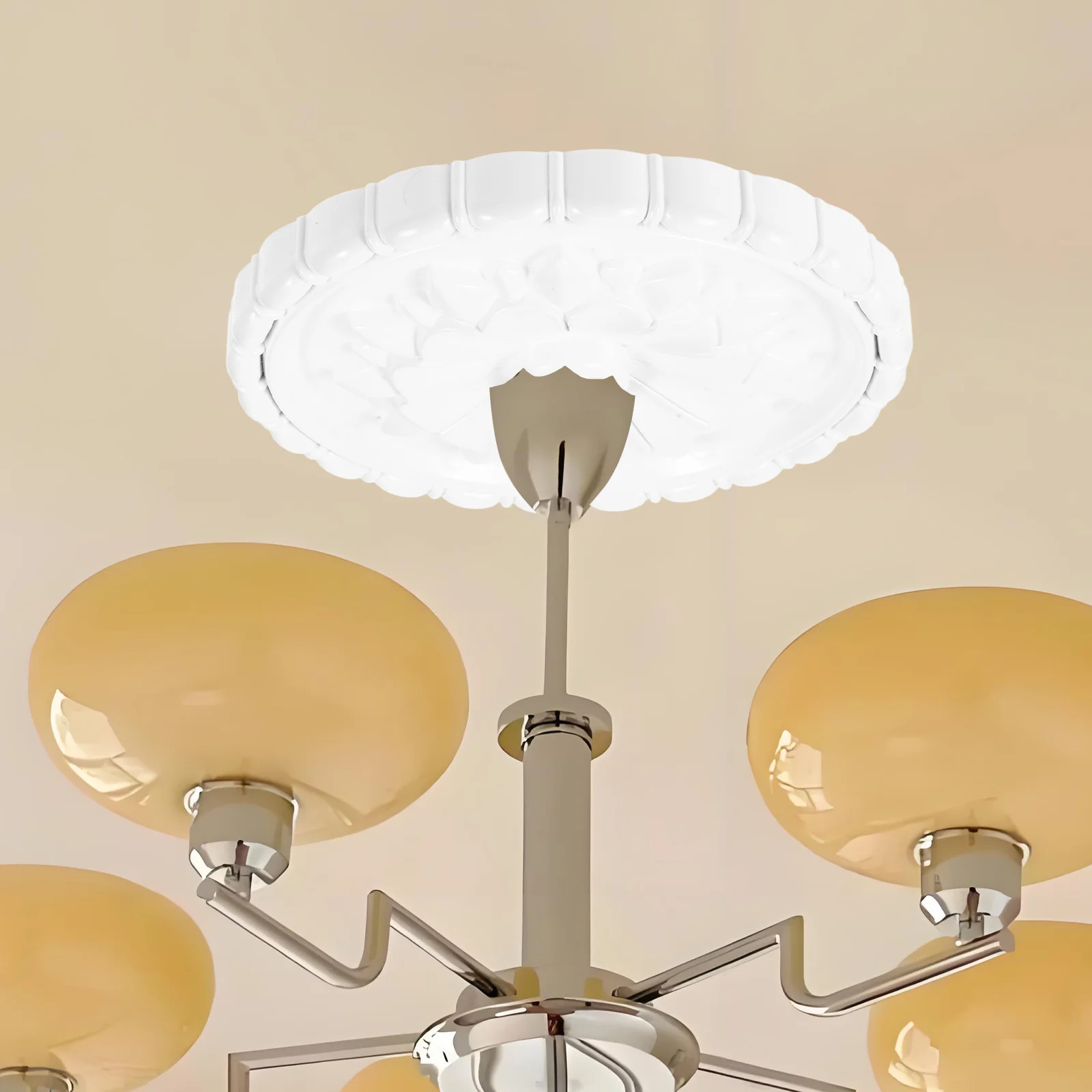 

Round Lamp Panel Ceiling Medallion Light Cover Plate Fan Hole Ring Decorative High Quality Gypsum PU Material Easy Installation