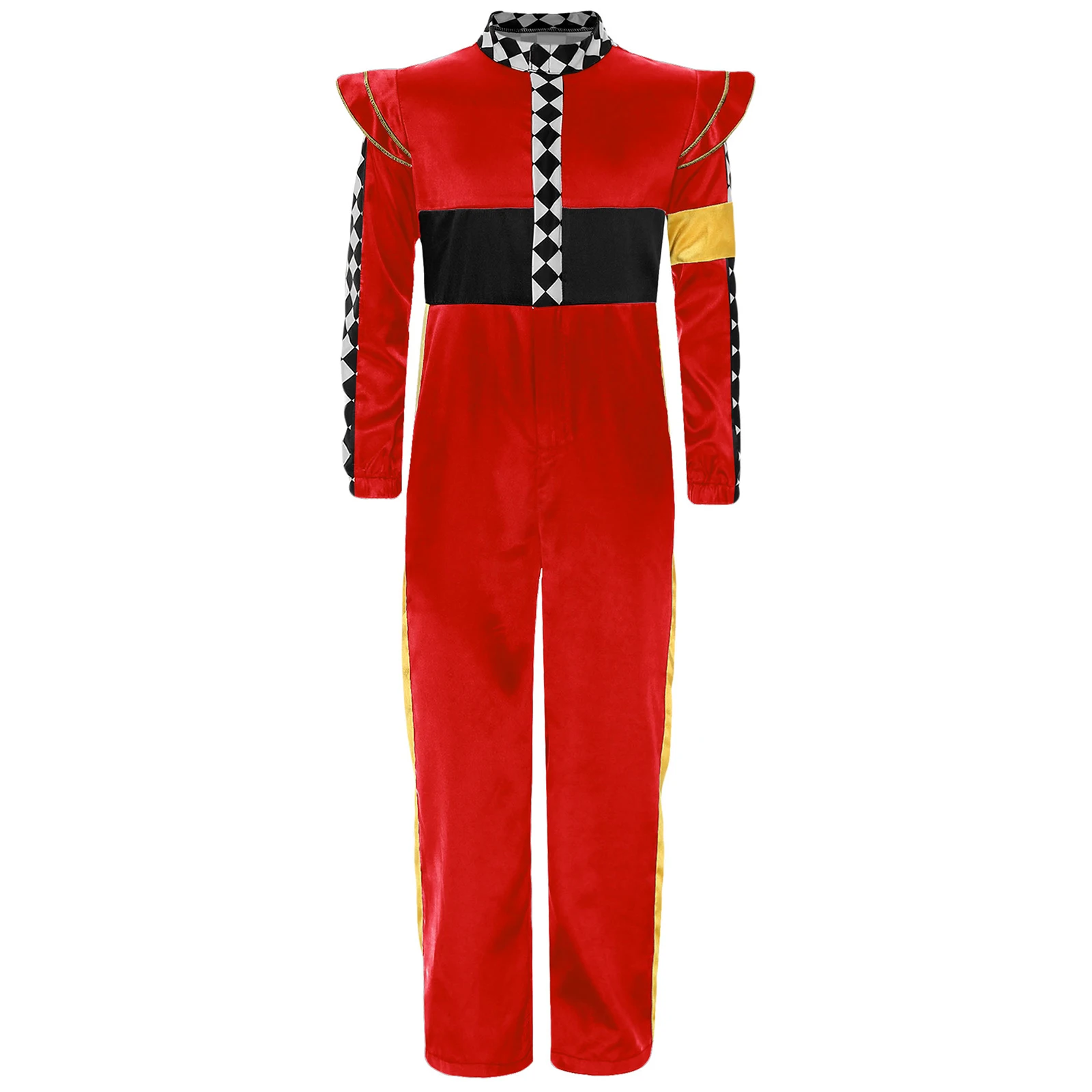 Kids Racer Cosplay Costume Color Block Checkerboard Print Bodysuit Racing Driver Jumpsuit for Halloween Carnival Themed Party