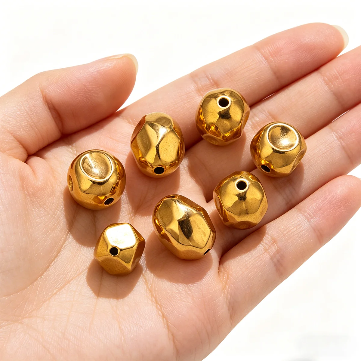 3Pcs Gold Plated Stainless Steel Retro Baroque Irregular Spacer Beads DIY Bracelet Necklace Jewelry Making Accessories