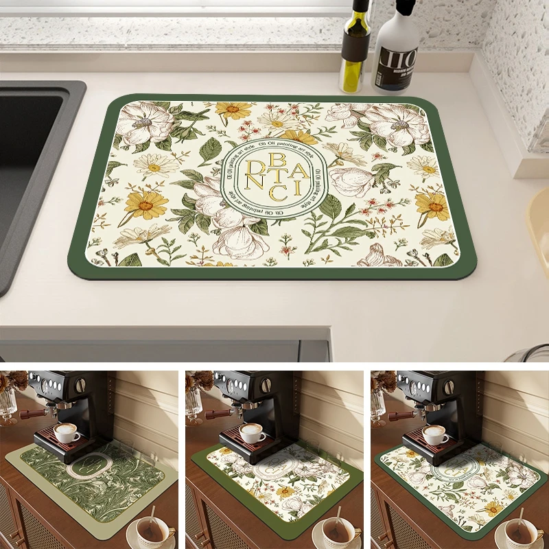 Drain Pad Kitchen Dish Mat Coffee Drying Mat Drain Rugs Absorbent Sink Mats Tableware Dinnerware Placemat Cup Bottle Rug 발매트