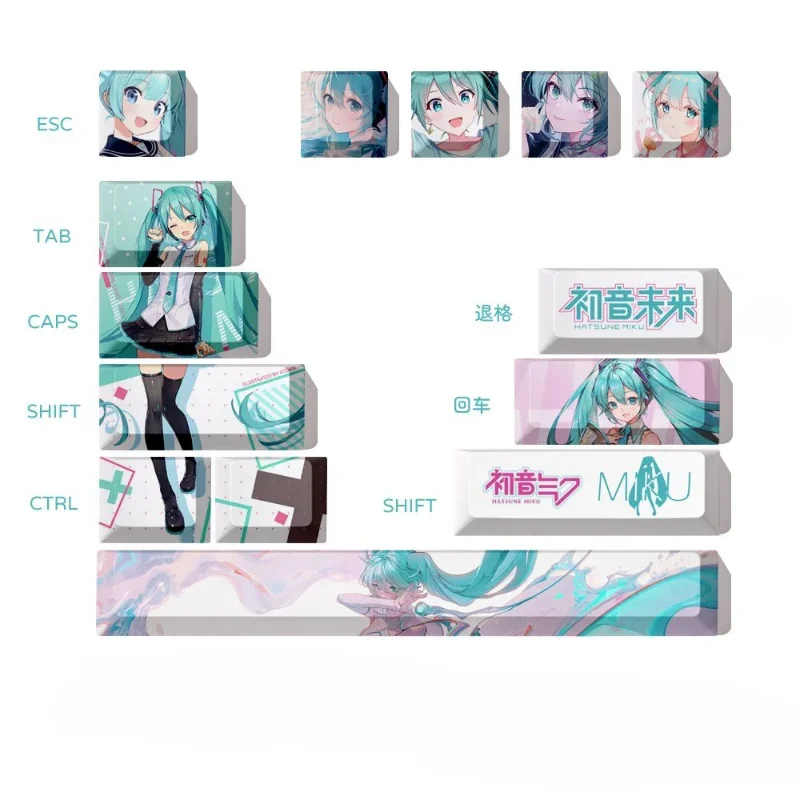 Hatsune Miku Comic Cosplay Anime Personalized PBT Keyboard Cap Original Highly Impervious Mechanical Keyboard Cap DIY Gift