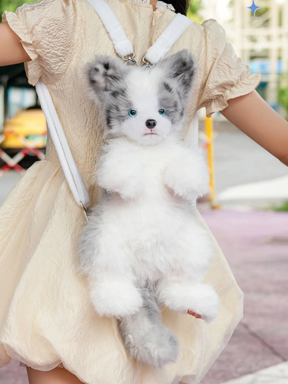 Blue Merle Border Collie Plush Backpack - 2026 New Realistic Stuffed Puppy Doll, Wearable Dog Shoulder Bag, Cute Gift for Girls