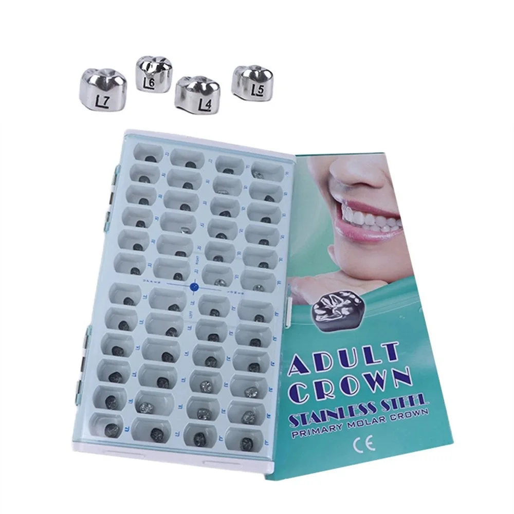 

48PCS Adult Primary Molar Teeth Crown Stainless Steel Temporary Crowns/Orthodontic Adult Teeth Crown Stainless Steel Tooth Crown