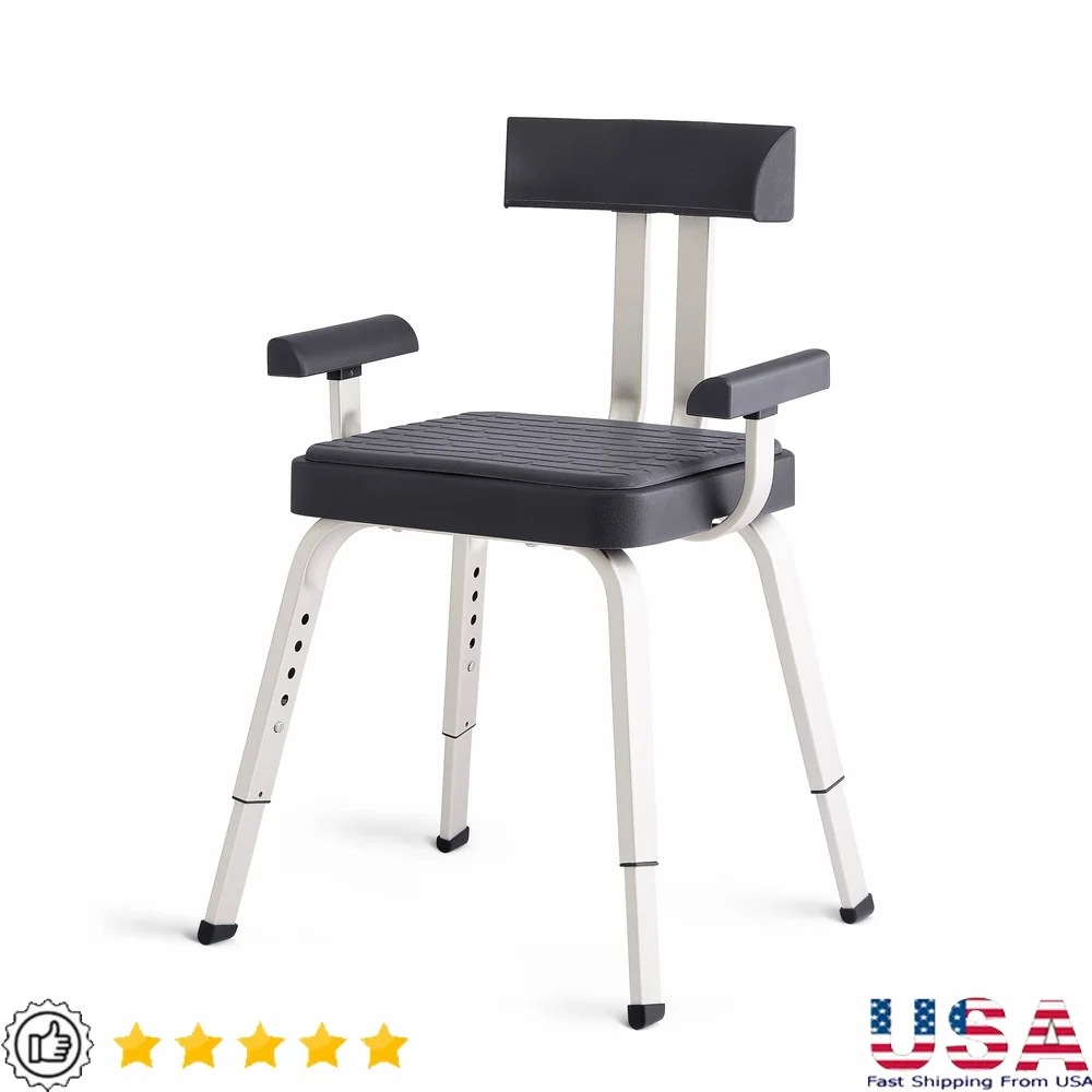 

Premium Shower Chair Antimicrobial Protection Non-Slip Height Adjustable Cushion Seat Armrests Curved Backrest Sturdy Aluminum