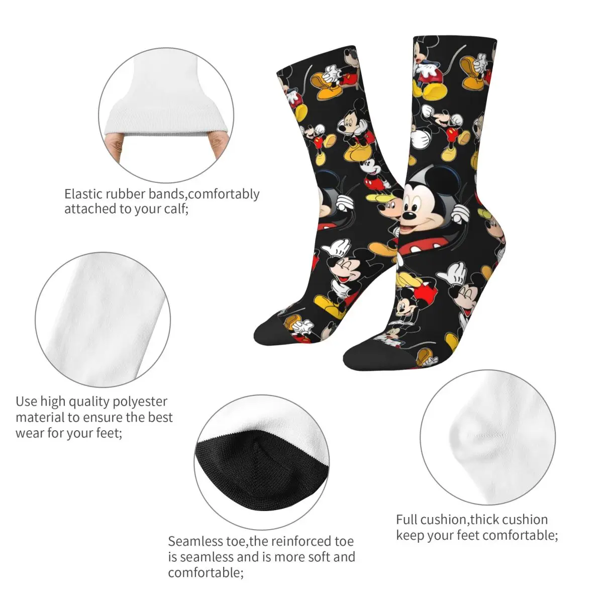Hommes chaussettes Mickey Mouse tête dessin animé personnage bas hiver doux respirant chaussettes conception course sport chaussettes antidérapantes