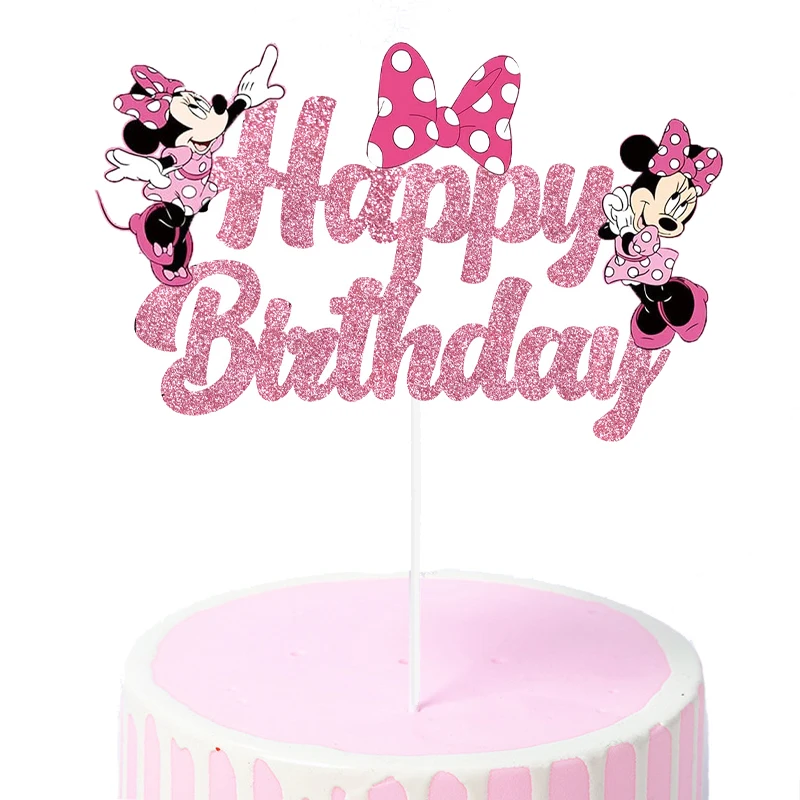 Disney Minnie Mickey Mouse Cake Decorations Minnie Party Cake Topper For Kids Birthday Party Baby Shower Cake Flag Supplies Gift