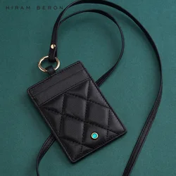 Hiram Beron Luxury Leather Work ID Card Holder with Neck Strap Gift for Girl Friend Family