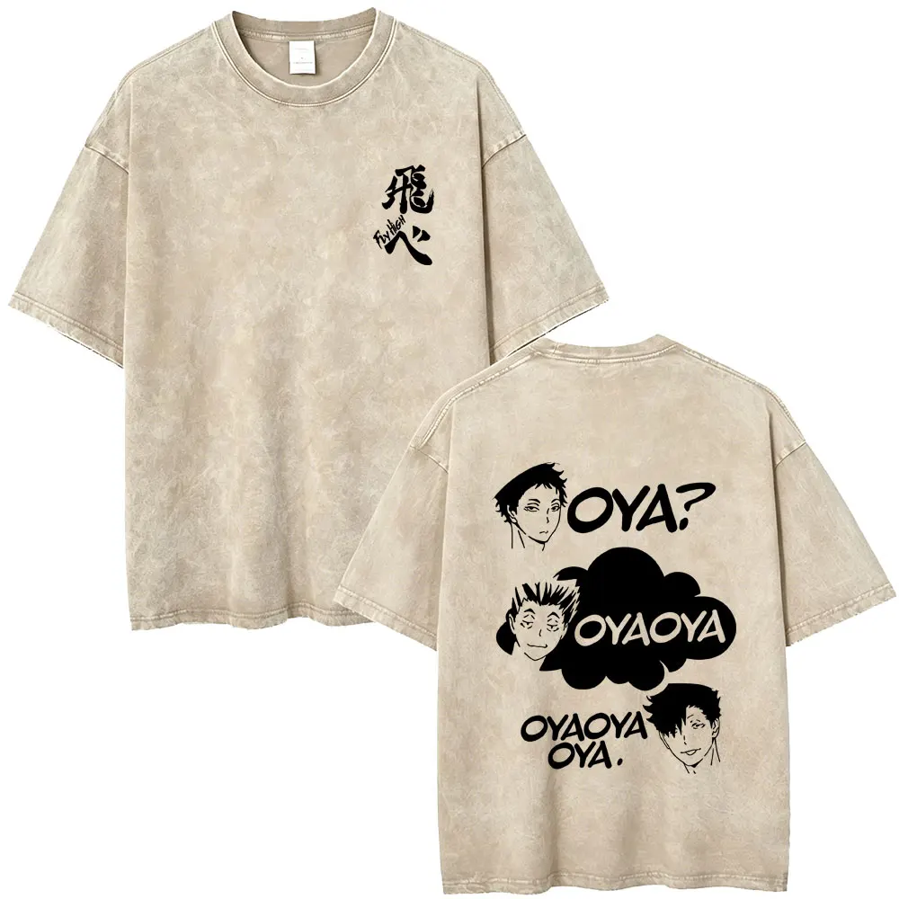 Washed Vintage Anime Haikyuu Akaashi Keiji Bokuto Kotaro Kuroo Tetsuro Fly High Oya Oya Oya Graphic T-shirt Men Oversized Tshirt