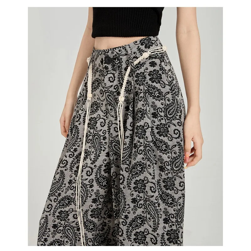 

Women's Pants and Trousers Paisley Embroidery Wide Leg High Waist Casual Ice Silk Summer Lightweight Vintage Trendy Soft Relaxed