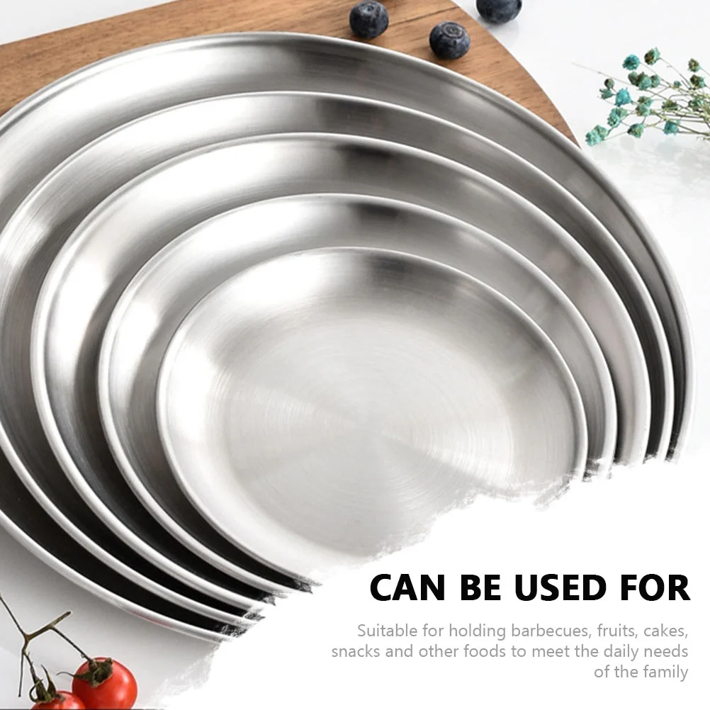 Pizza Plate Baking Pans Restaurant Vegetables Use Round Shape Oven Serving Tray Dessert Stainless Steel Food Home