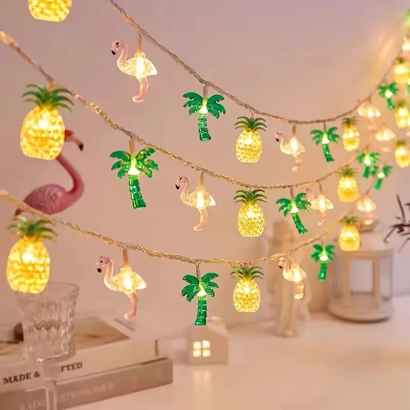 

LED Flamingo Pineapple Palm Tree String Light Battery Powered Suitable for Home Garden Tropical Beach Hawaii Party Decoration