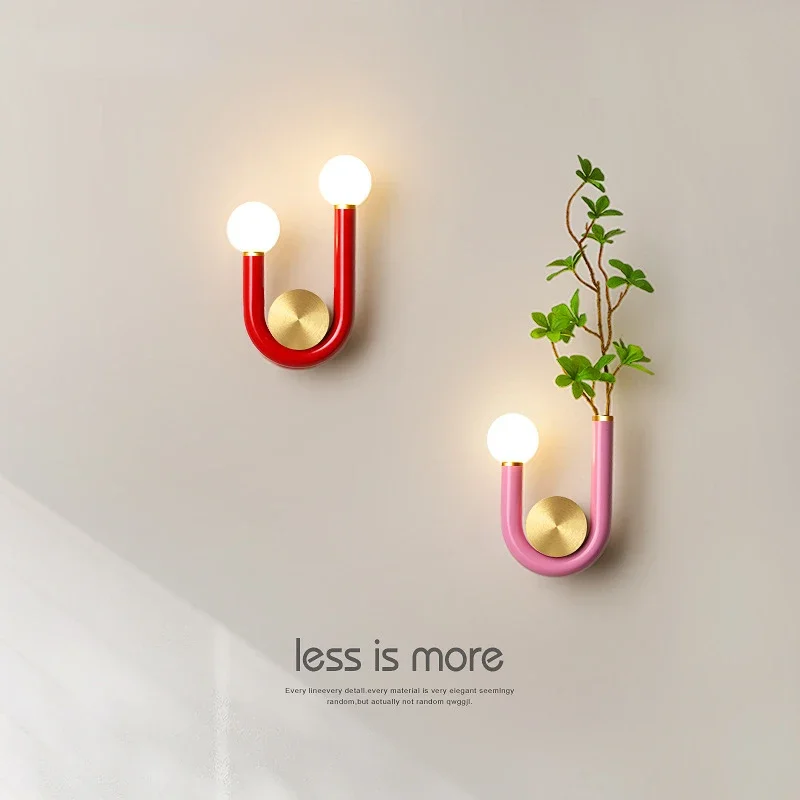 

U-Shaped Led Wall Lamp Modern Bedroom Bedside Lamp Living Room Aisle INS Light Nordic Plant Decoration Background Light